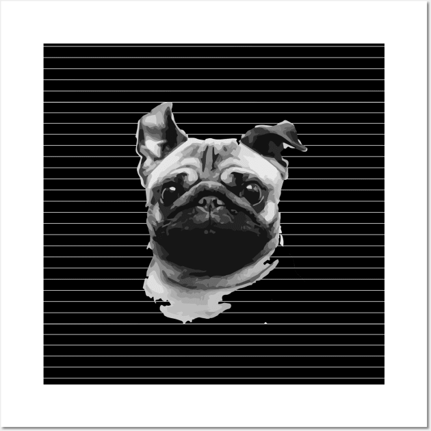 COLORFUL STRIPES AND CUTE PUPPY - PUG Wall Art by jessicaffiuza